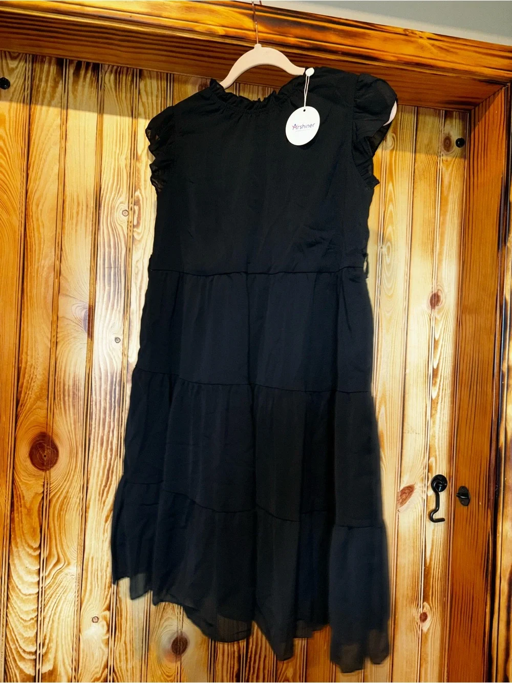 Black Tiered Ruffle Sleeve Kids Dress